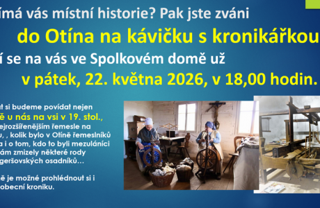 Na kávičku s kronikářkou v pátek 22.5. v 18:00