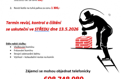 Čištění komínů 13.5.2026