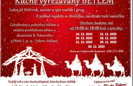 Ručně vyřezávaný betlém v Otíně u Pokorných